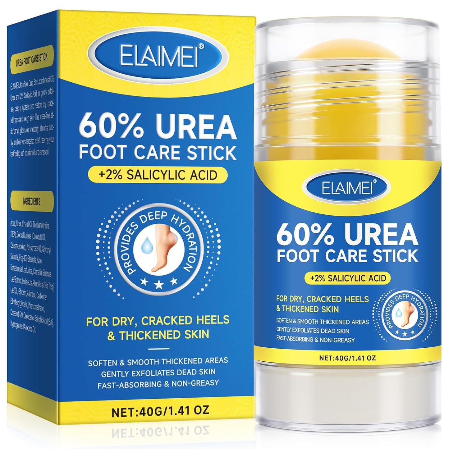 Urea Foot Care Cream - 60% Urea & 2% Salicylic Acid for Cracked Heels | Deep Hydration, 1.41 Oz