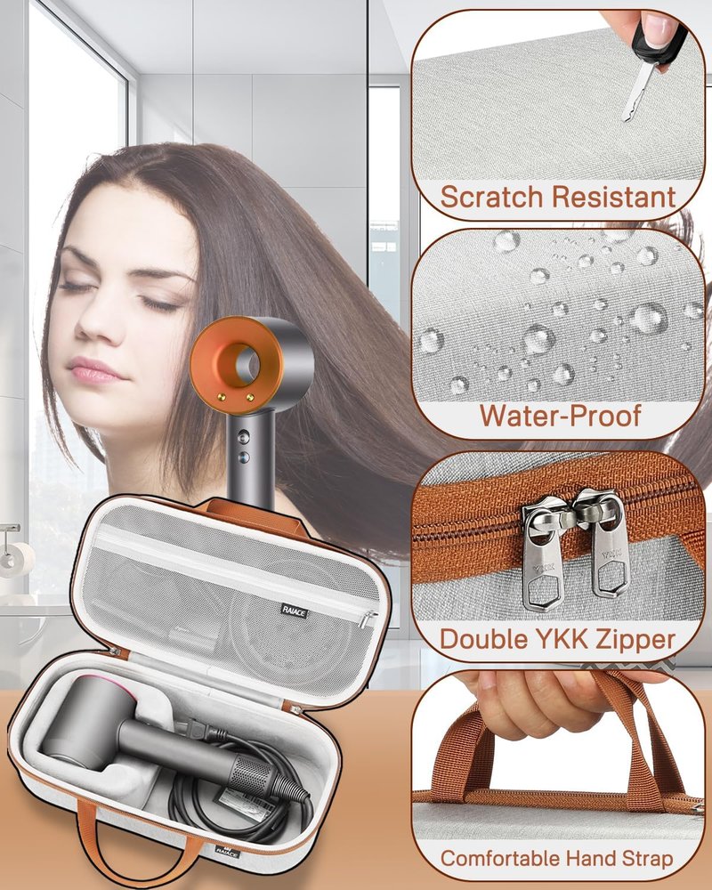 Dyson Hair Dryer Hard Storage Case - Travel Carrying Bag | Gray with Gray Lining