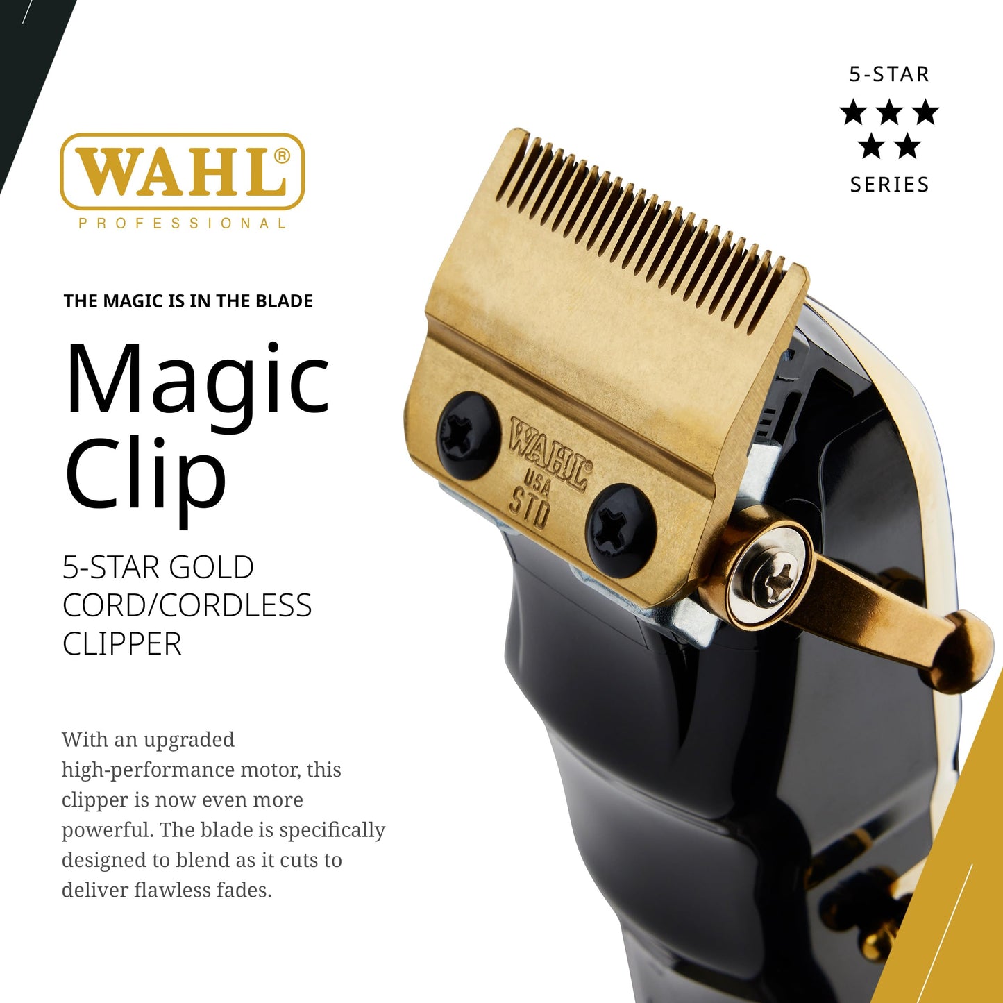 Wahl Professional 5 Star Cordless Magic Clip Gold, High-Performance Hair Clipper with 100+ Minute Run Time, Lithium Ion, Gold