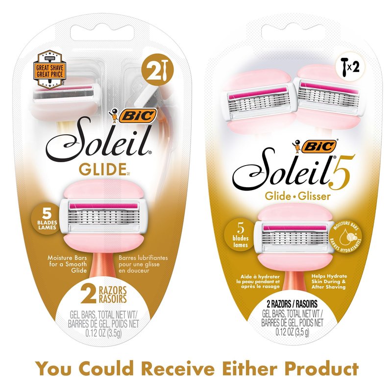 BIC Soleil Glide Disposable Razors for Women, 5 Blades With Shea Butter Moisture Bars For a Smooth Glide, 2 Piece Razor Set (Pack of 2)