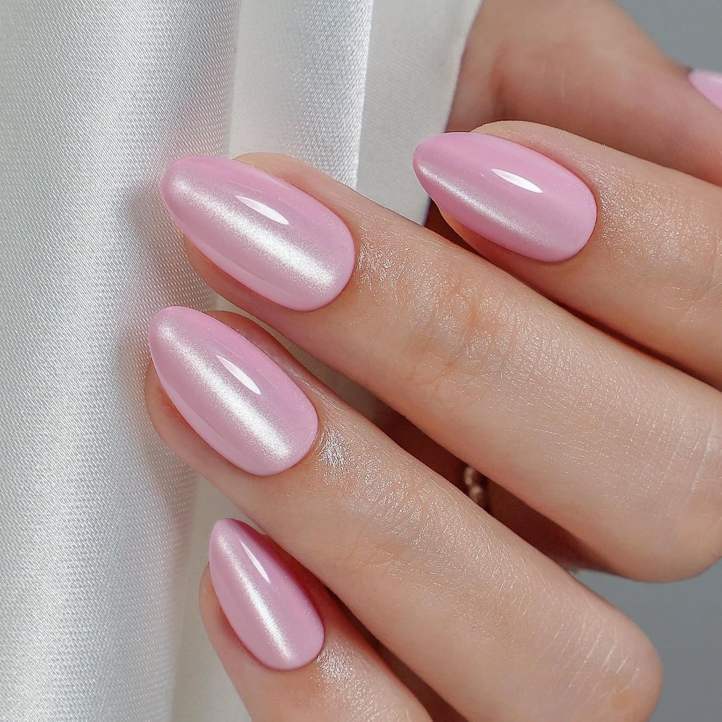 Chrome Press On Nails - Oval Soft Gel Nude Short for Women | 32 Reusable Glossy Glue-On Nails in 16 Sizes