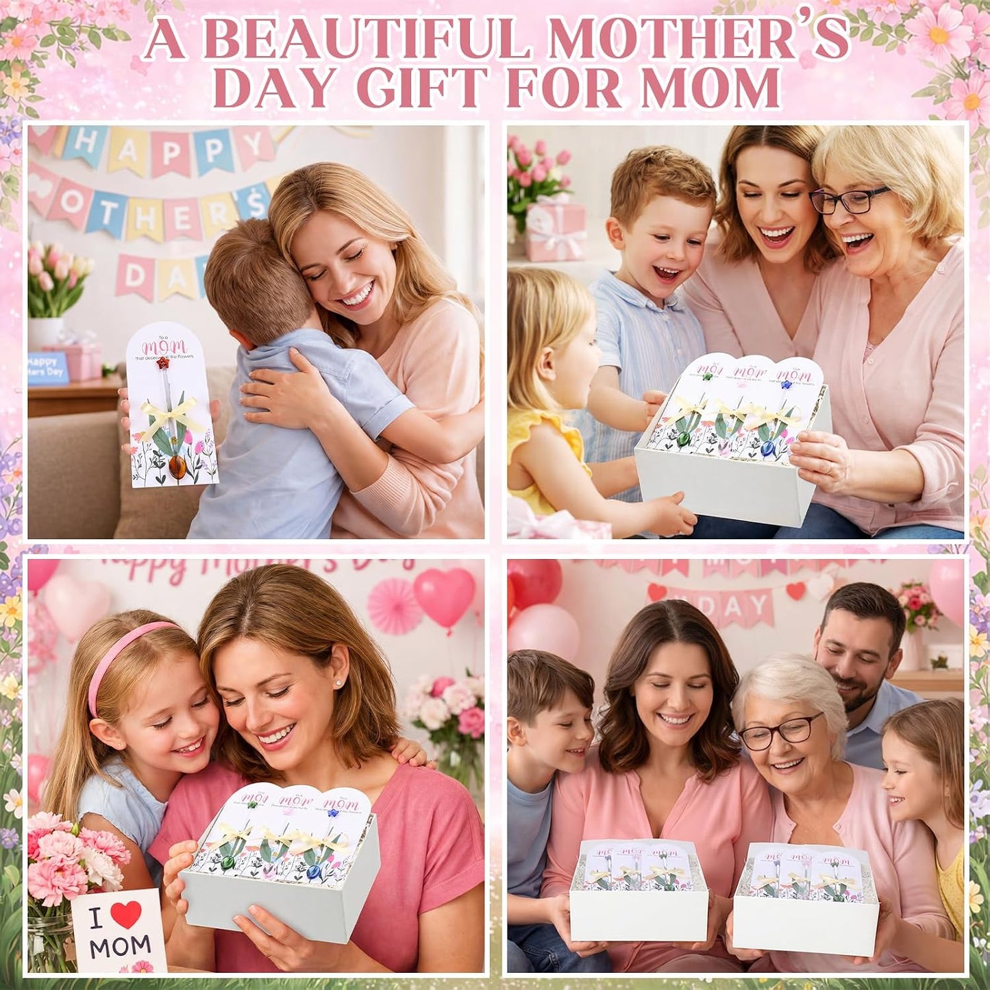 Mifoci 20 Sets Mother's Day Flower Glass Spoons - DIY Gifts for Mom | Includes Stirring Rods & Cards