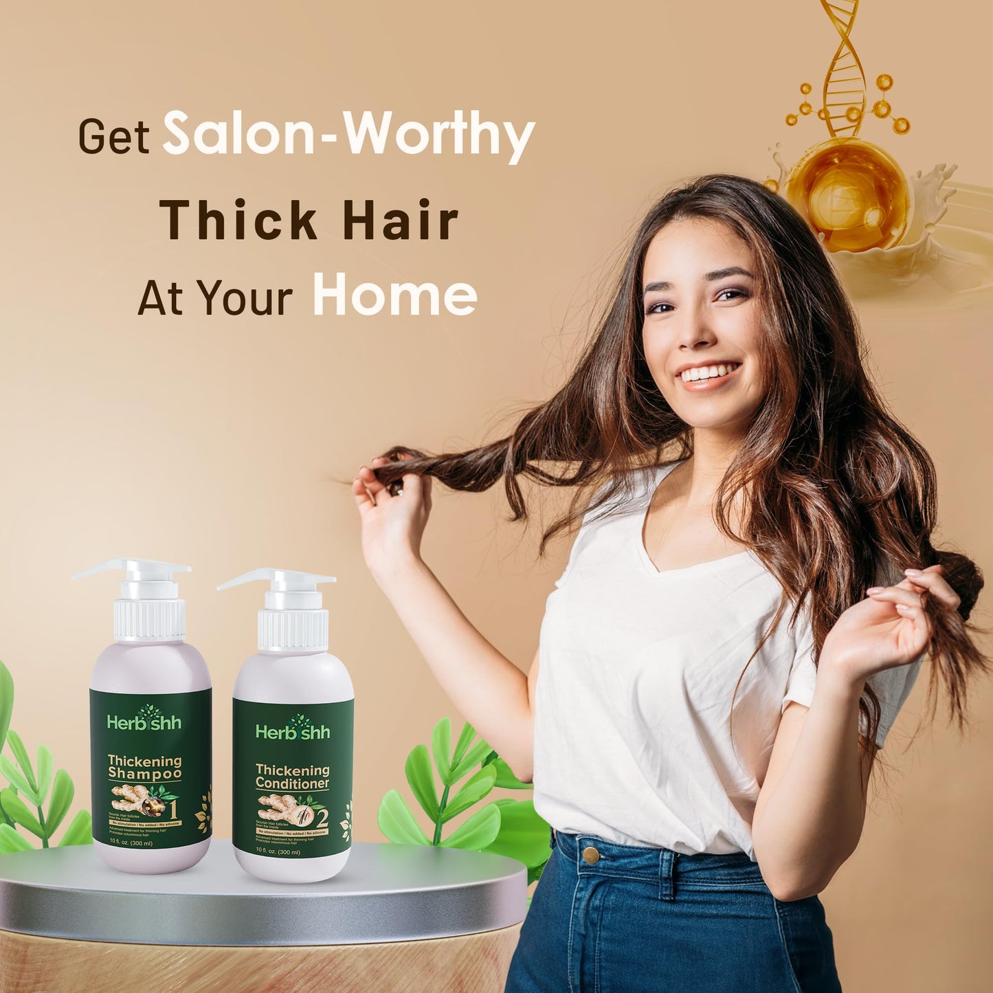 Herbishh Ginger Extract Thickening Shampoo and Hair Conditioner for Hair Thickening, Suitable for All Type Hair, Sulphates & Parabens Free 10fl. oz Pack of 2
