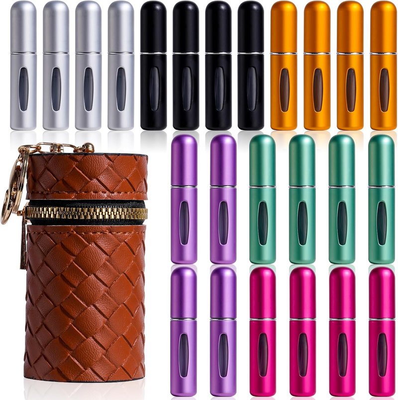 Mini Refillable Perfume Atomizer Bottles - 24 Pcs Travel Size Spray 5ml with Carrying Bag