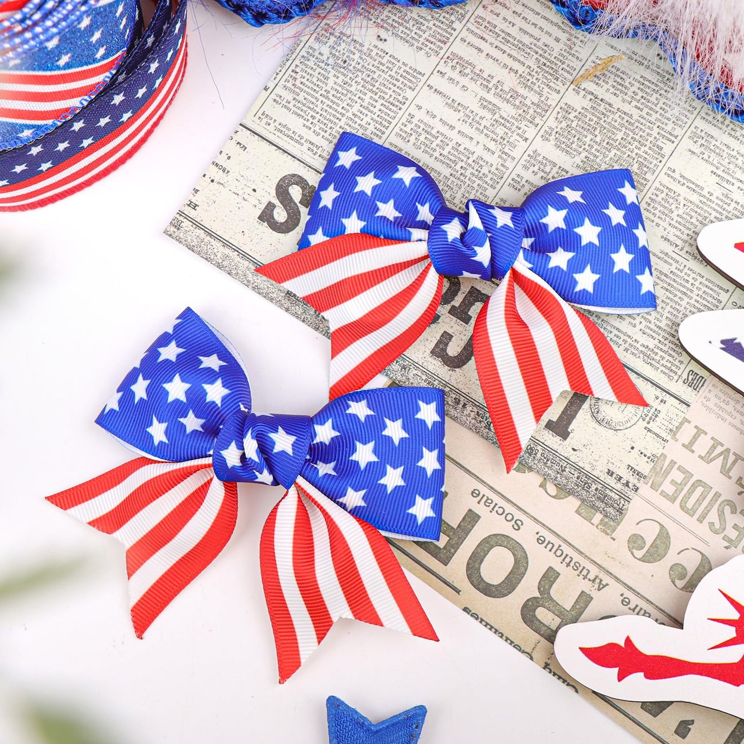 4th of July Bow Hair Clips for Baby Girls American Flag Hairpins Girl Patriotic Stars Stripes Barrette Red Blue Hair Clip
