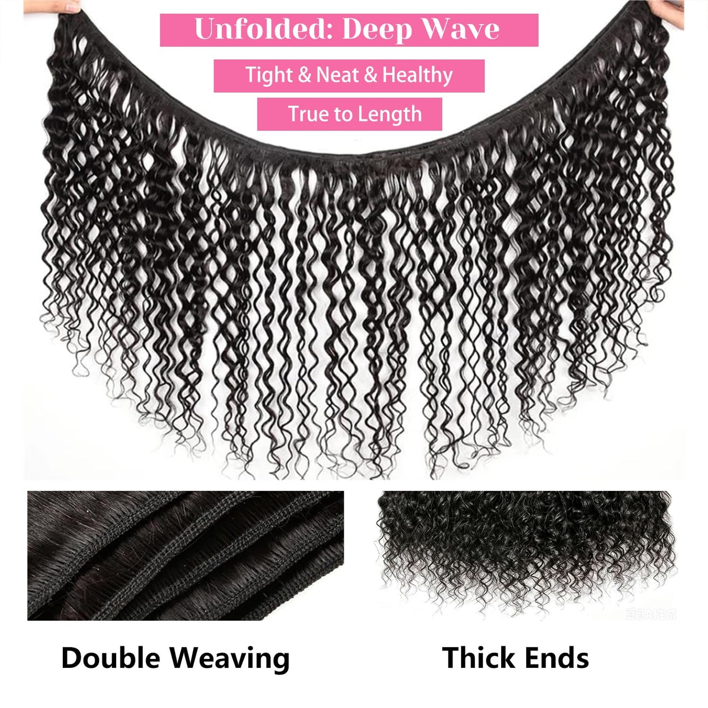 Human Hair Bundles Deep Wave 14 16 18 20 Inch Curly Bundle Human Hair 100% Unprocessed Brazilian Virgin Hair 4 Bundles for Women Wet and Wavy Hair Bundle Weave Extensions Natural Black