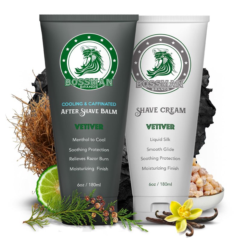 Bossman Silk Lotion Shaving Cream & Cooling After Shave for Men Combo – Shave Cream & After Shave Balm for Men (Vetiver X Scent)
