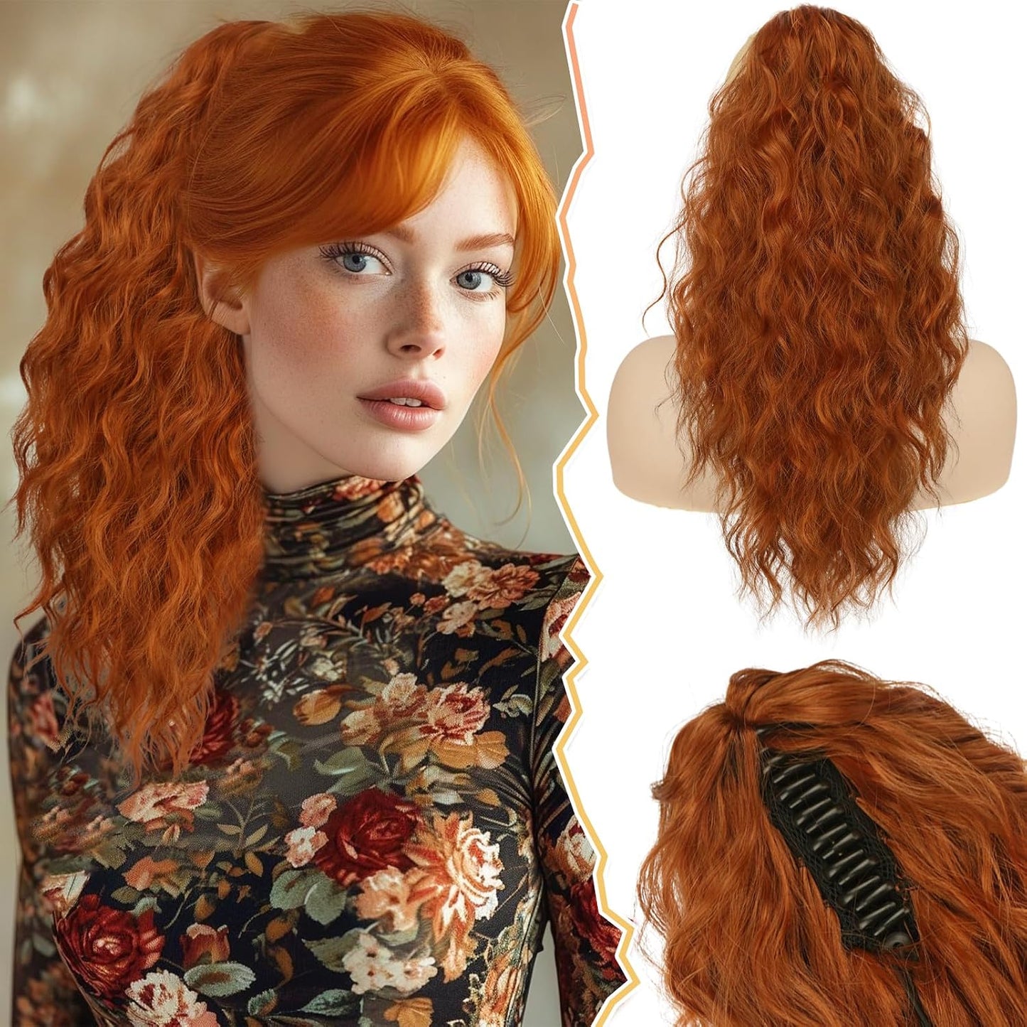 Ponytail Hair Extensions - 12 Inch Claw Clip Dark Brown Curly Wavy Ponytail for Women