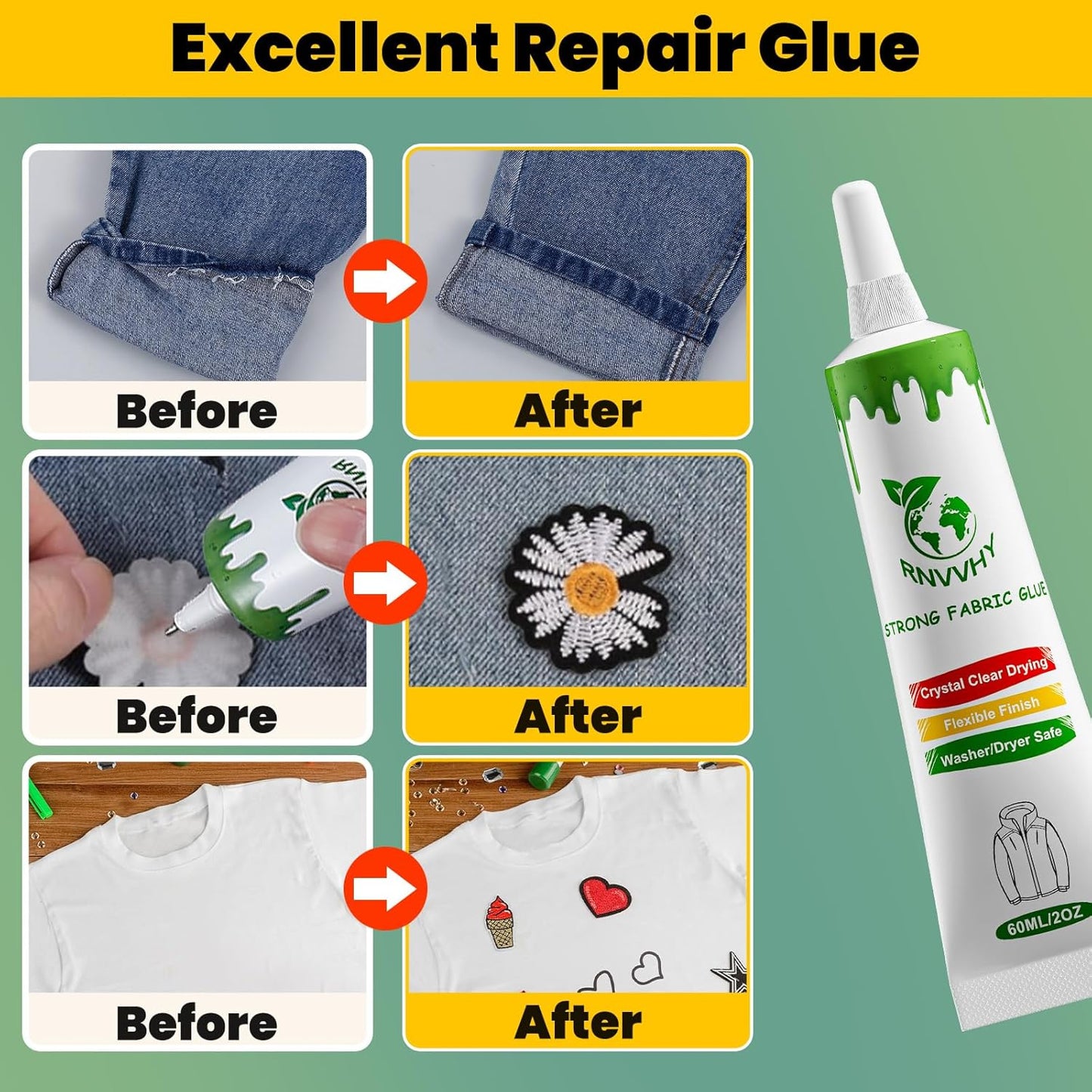 Permanent Fabric Glue - Super Strong Clear Adhesive for Clothing, Patches, Leather & More | 60ml