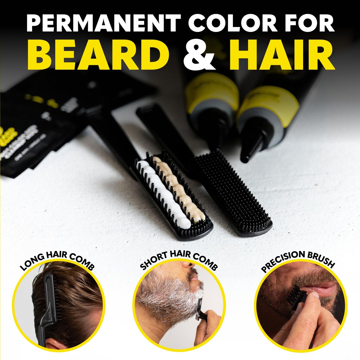 The Beard Club Permanent Hair & Beard Dye for Men – Professional Quality Mustache Dye, Hair Color for Men, Covers Grays, All in One Reusable 5 Minute Color Kit – Real Black