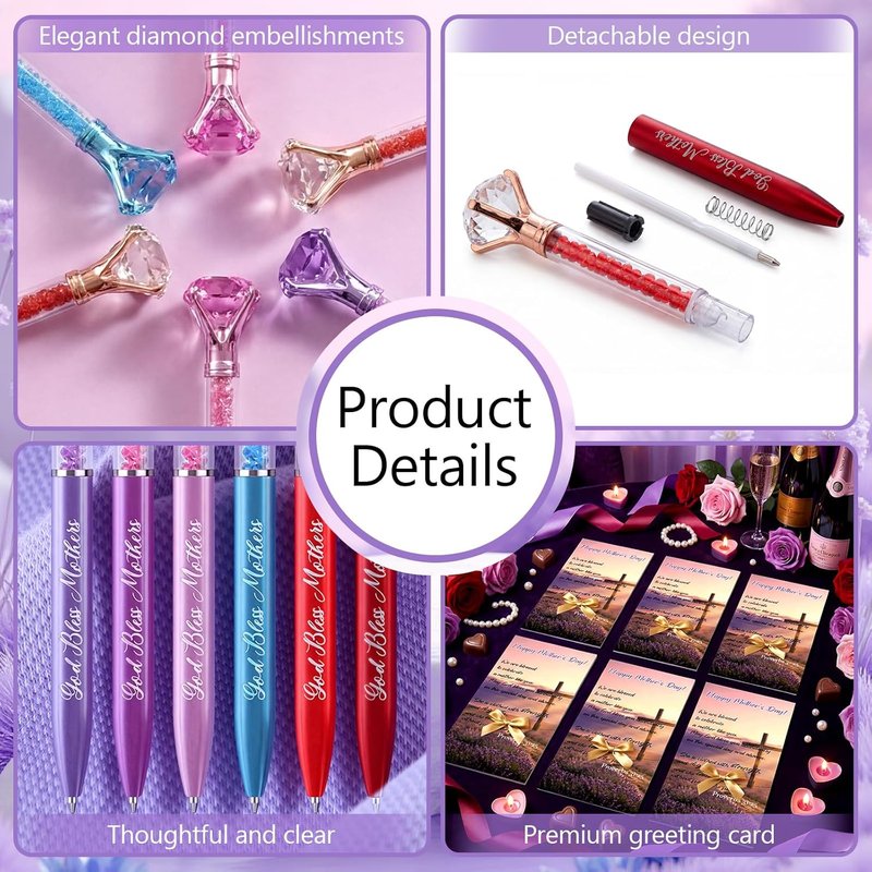 Diamond Ballpoint Pens Set - 24 Bulk Crystal Ink Pens with Bible Cards | Ideal Christian Gifts for Mothers & Sunday School
