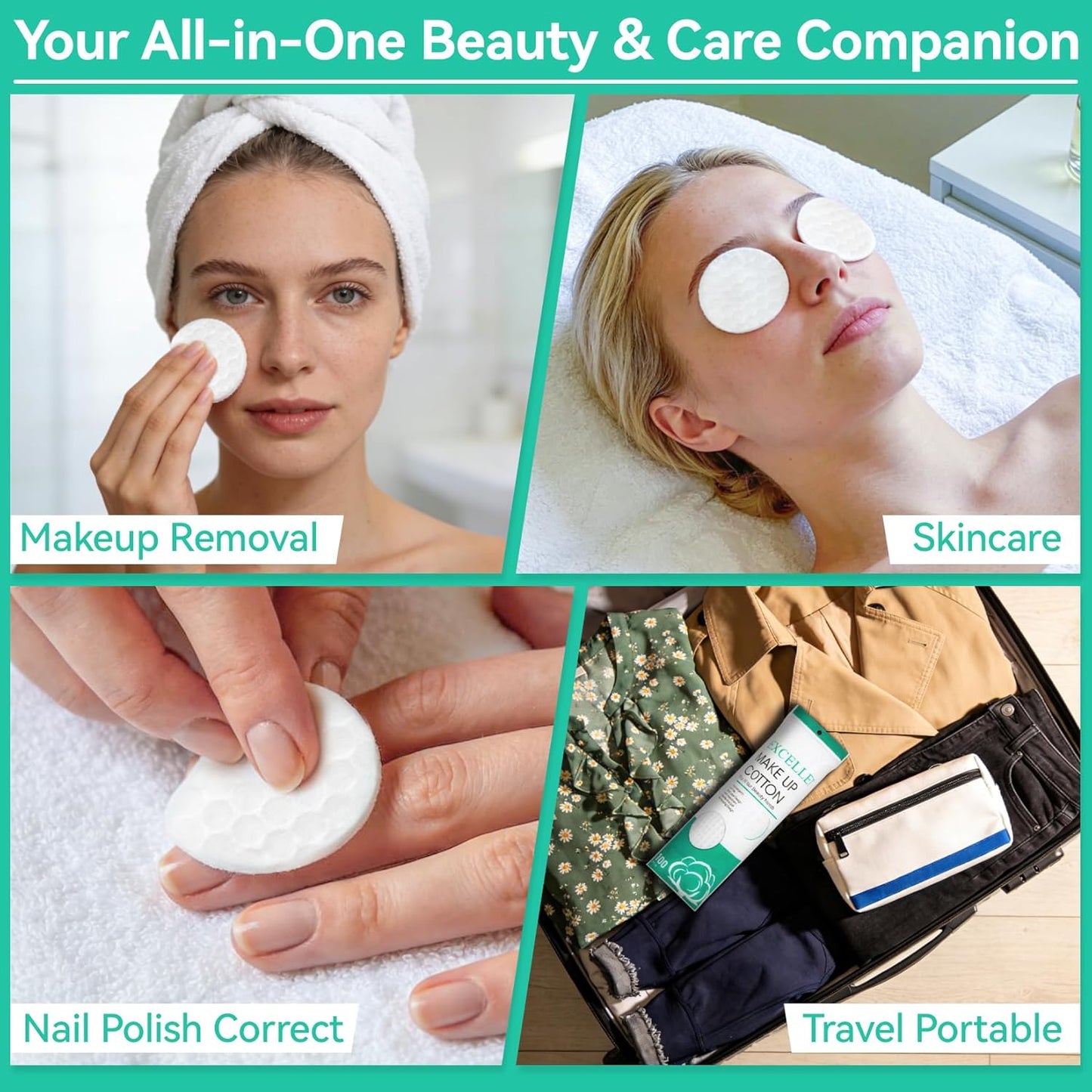 Cotton Rounds Bulk - 300PCS Lint-Free Makeup Remover Pads | Soft, High Absorbency for Facial Cleansing & Beauty Care