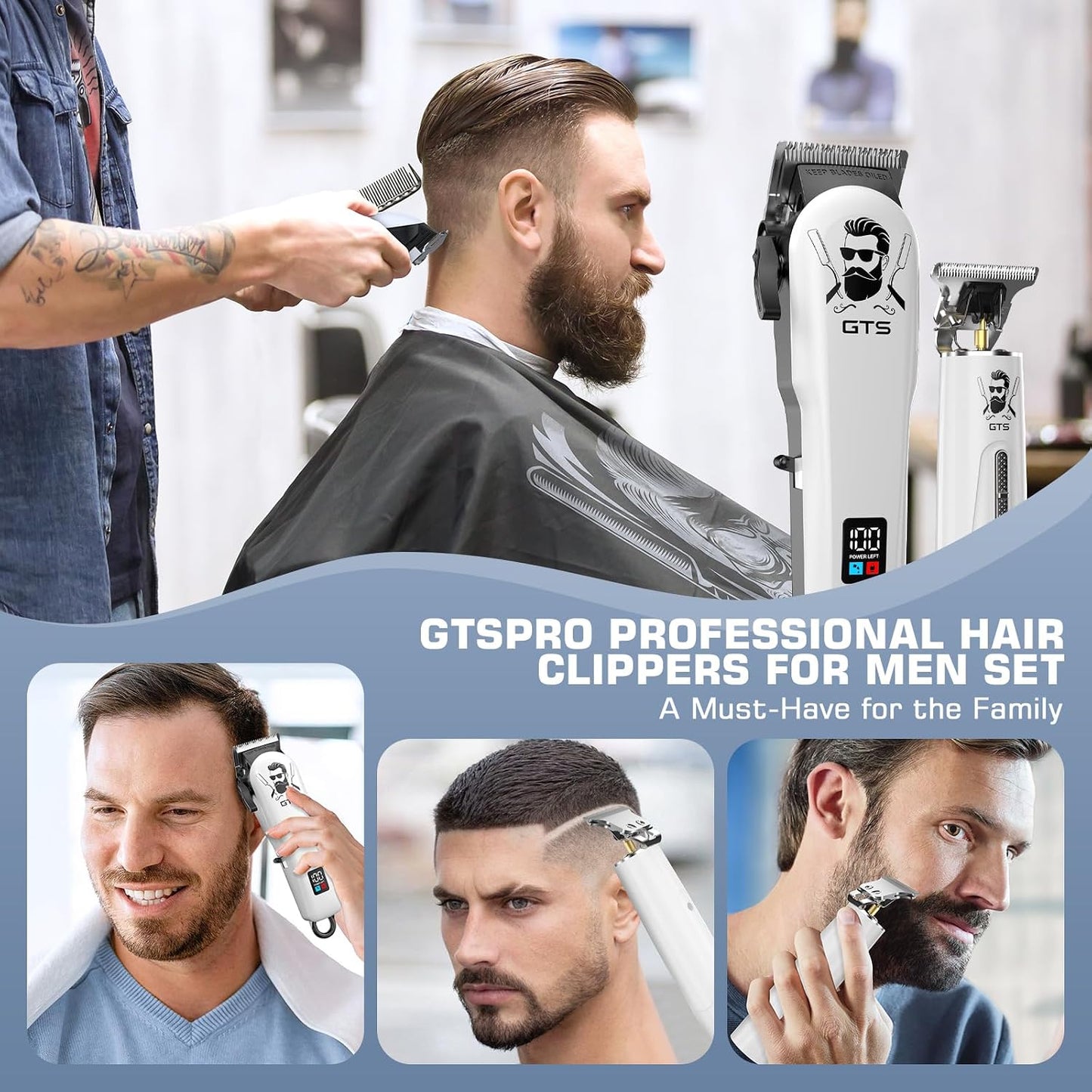 GTSPro Hair Clippers for Men - Electric Trimmer Set with Box | Professional Barber Clippers in White