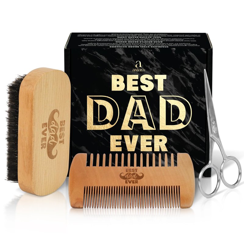 AXIARA Dad Gifts for Fathers Day from Daughter Son - Beard Kit for Men Grooming and Care with Brush, Comb, Scissors & Storage Bag - Best Dad Ever Gifts for Dad Father Stepdad, Beard Growth Kit for Men