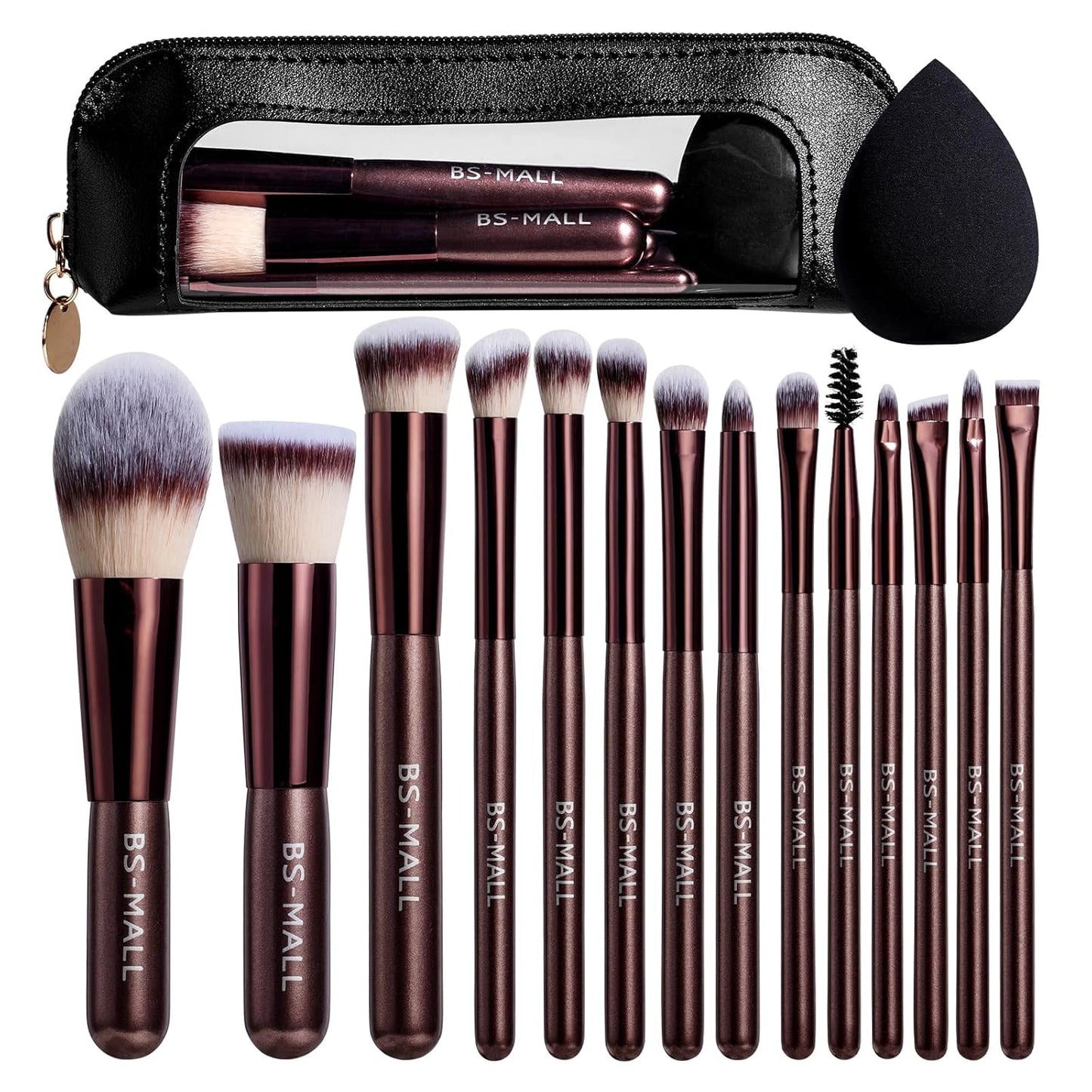 14 Pcs Makeup Brushes Set - Essential Foundation, Powder, Concealer & Eye Shadow Brushes with Travel Case | Bamboo