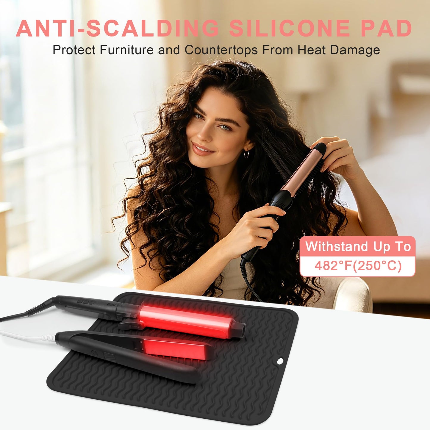 Arsmonjeal Oversize Silicone Heat Resistant Mat for Curling Irons, Flat Irons, Hair Straighteners and Hot Hair Styling Tools, Portable Wrap Pad Cover for Vanity, Travel, Salon(14.2" x 11.0")