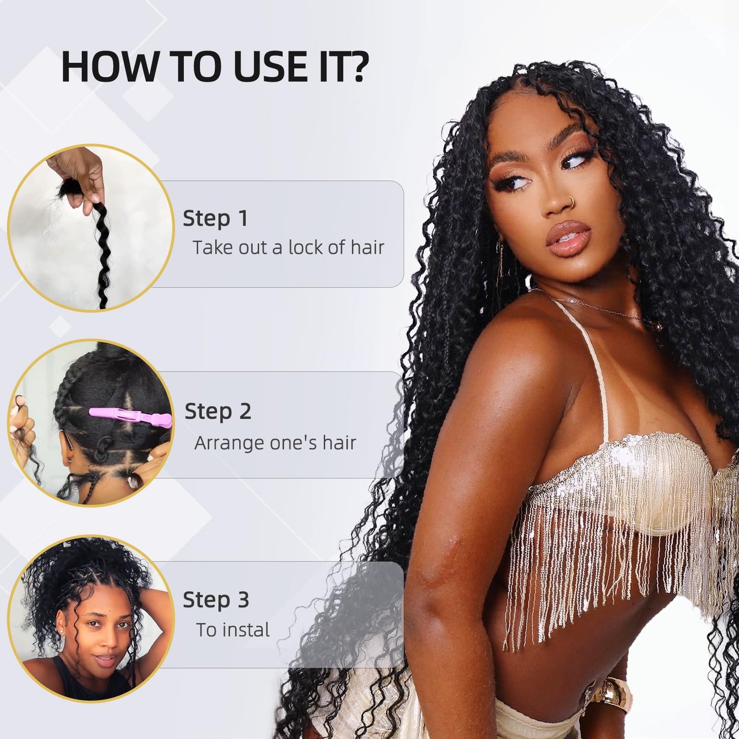 Boho Hair for Braiding 100g 20 Inch Deep Wave Bulk Human Hair 100% Unprocessed 12A Brazilian Virgin Human Braiding Hair for Boho Braids Knotless 2 Bundles/Pack Natural Color