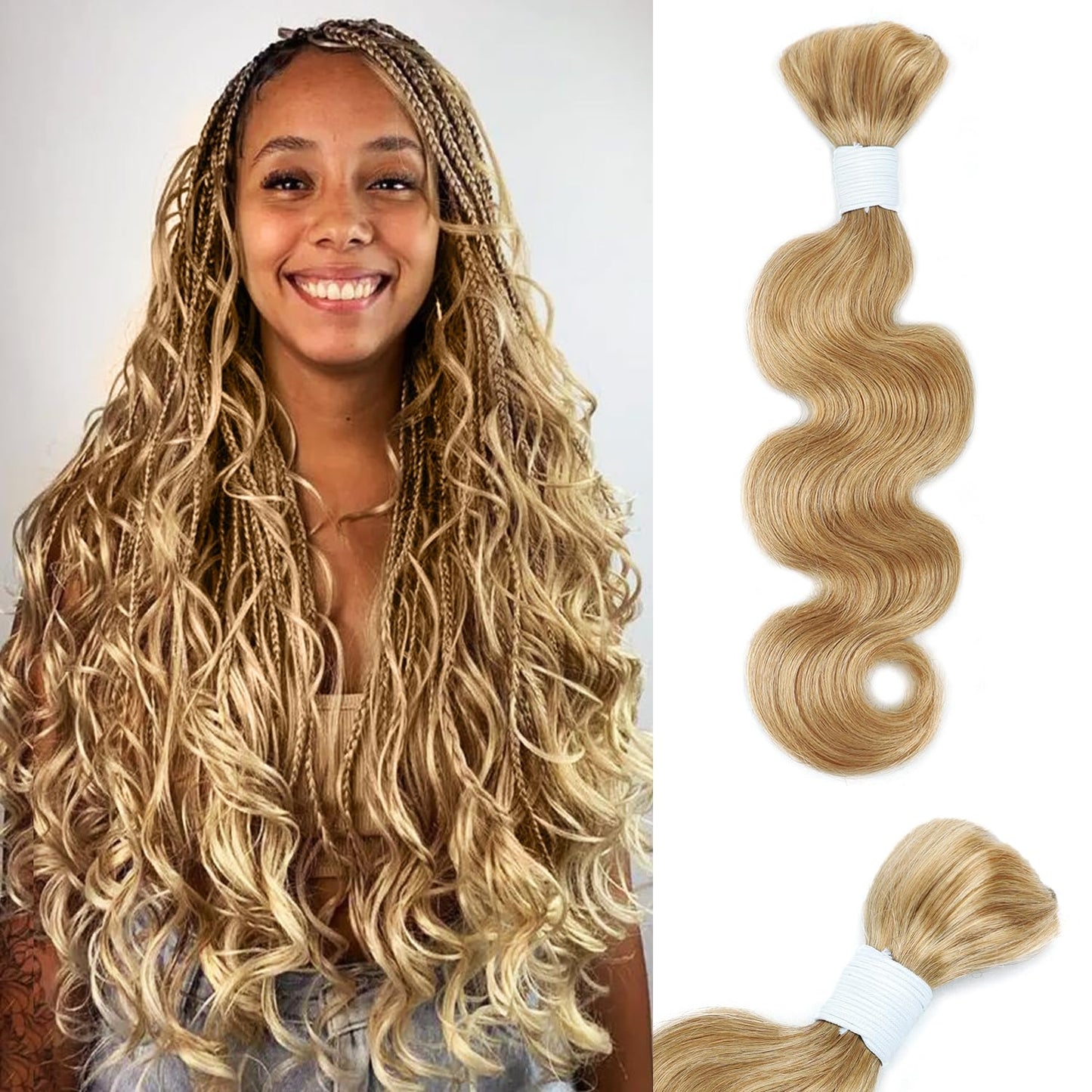 Body Wave Curly 4/27 Human Braiding Hair - 100g One Bundle for Boho Braids | 18 Inch