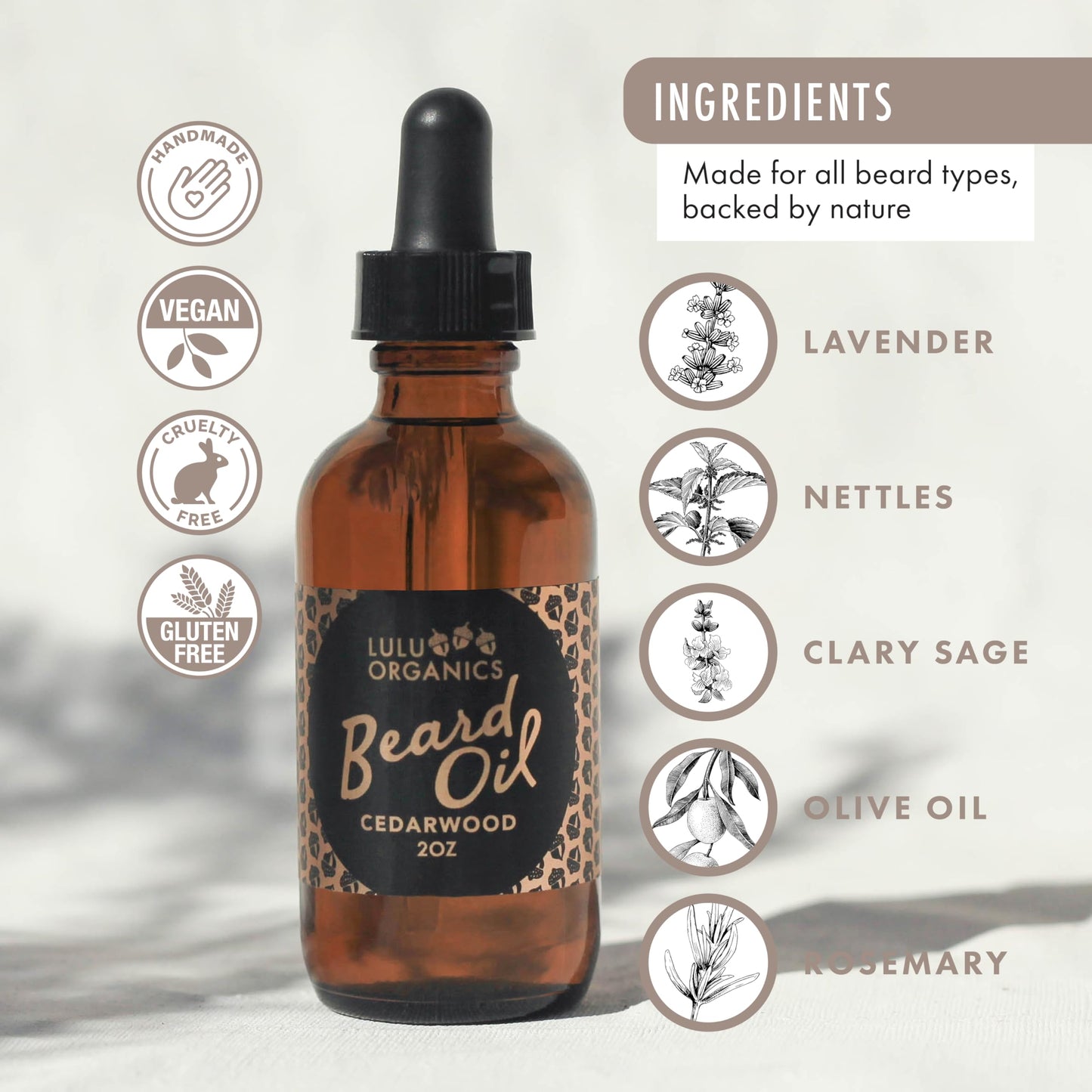 Lulu Organics Argan Oil for Beard – Natural Moisturizer for Men, Supports Facial Hair Growth, Beard Oil for Men with Cade Berry Cedar Wood Scent, Softens Hair for a Healthy Groomed Look, 2oz Bottle