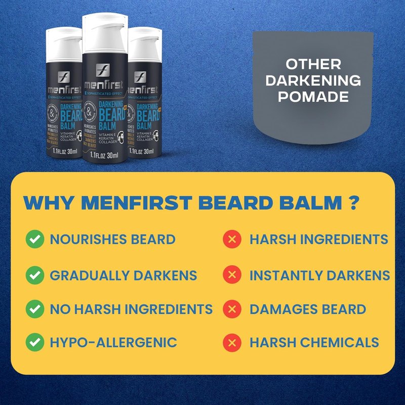 MENFIRST Darkening Beard Balm for Men with Sensitive Skin – Gray & White Hair Reducing Leave-In Conditioner with Keratin, Collagen & Vit. E – Dark Shades – 1 Fl Oz (Pack of 1)