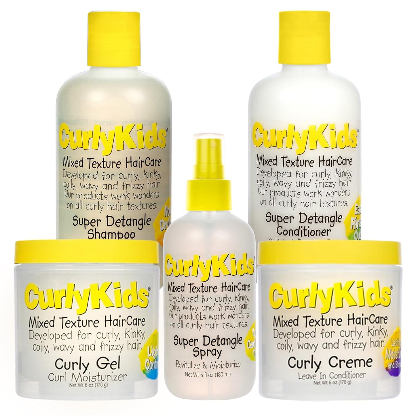 CurlyKids Detangle Spray Bundle - Kids Shampoo, Conditioner & Gel for Curly Hair | Sulfate & Paraben-Free