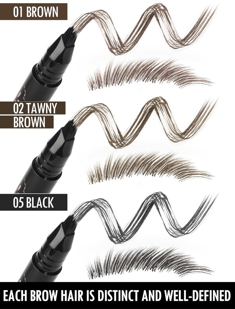 Eyebrow Pen - Microblading Pencil with Angled Brush | Long-Lasting, Waterproof, Smudge-Proof - 02 Tawny Brown