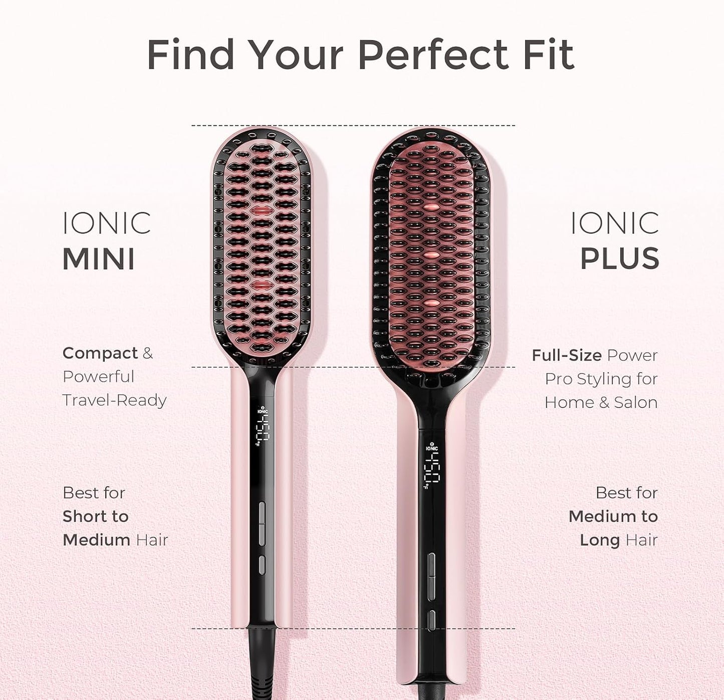Tymo Hair Straightener Brush - Ionic Compact Styling Tool for Women | Fast, Lightweight & Travel-Friendly, Pink