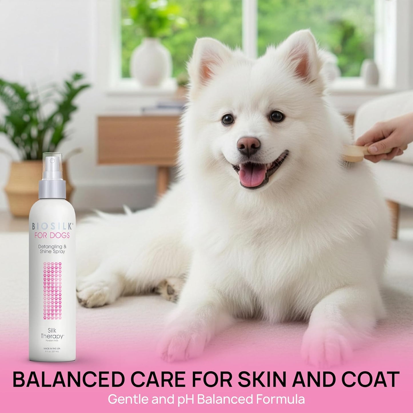 BioSilk for Dogs Detangling & Shine Spray - pH Balanced Leave-In Mist with Silk & Vitamins | 8 Fl Oz