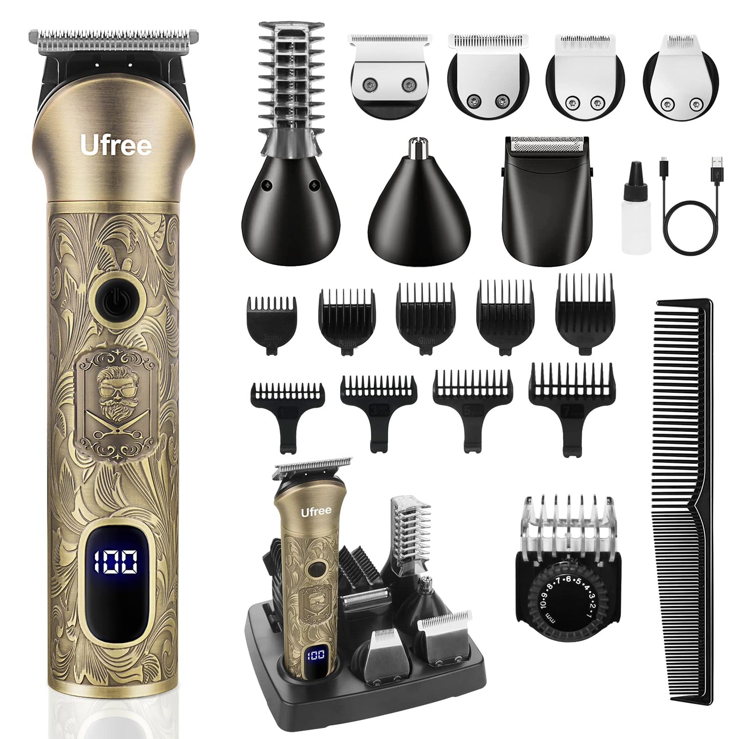 Ufree Beard Trimmer for Men, Electric Razor Shaver, Cordless Hair Clipper Shaving Kit for Mustache Body Nose Ear Hair Facial, Adjustable Beard Grooming Kit Father Birthday Gifts for Men Husband Dad