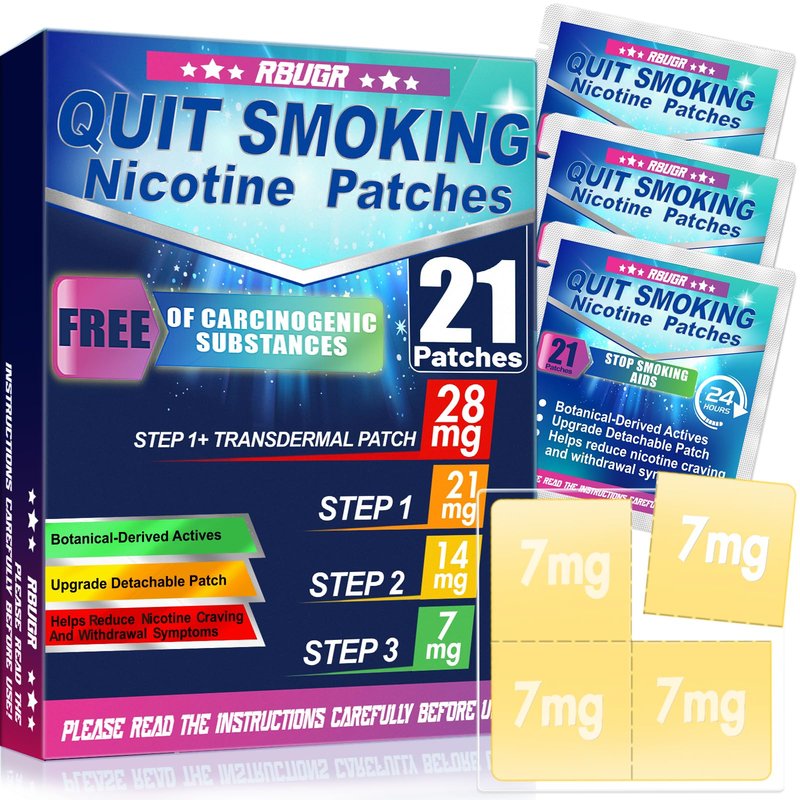 RBUGR Nicotine Patches Step 1+, 21mg Upgraded to 28mg (4 * 7mg), Quit Smoking Patches, Stop Smoking Aids That Work Within 2 Weeks, 24-Hour Nicotine Patch for Transdermal Delivery (21 Patches)