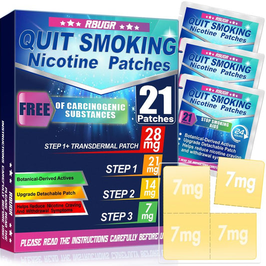 RBUGR Nicotine Patches Step 1+, 21mg Upgraded to 28mg (4 * 7mg), Quit Smoking Patches, Stop Smoking Aids That Work Within 2 Weeks, 24-Hour Nicotine Patch for Transdermal Delivery (21 Patches)