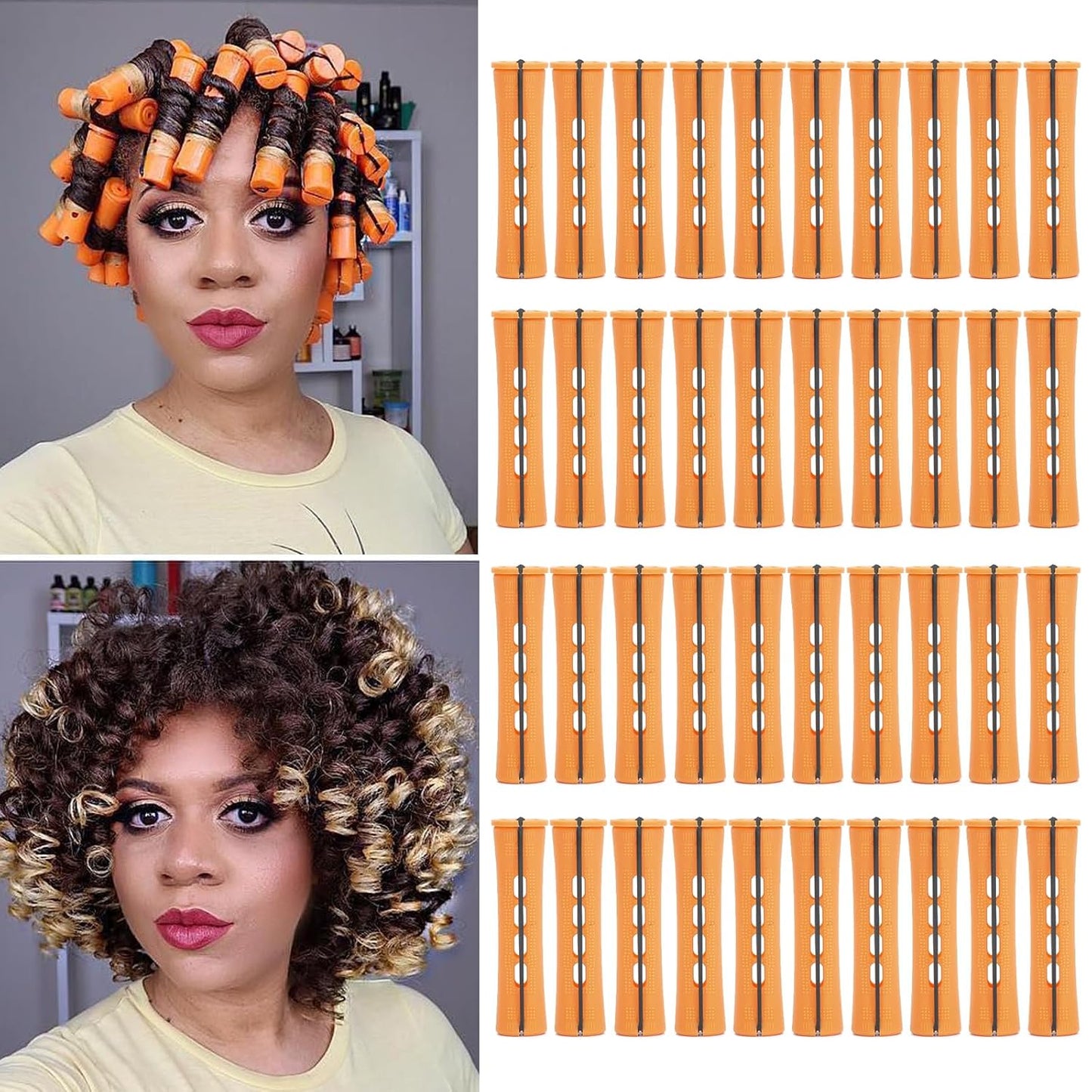 Perm Rods for Short Hair - 40 Pcs Beige Plastic Curlers for Black Women | Medium Size Peach Hair Rollers
