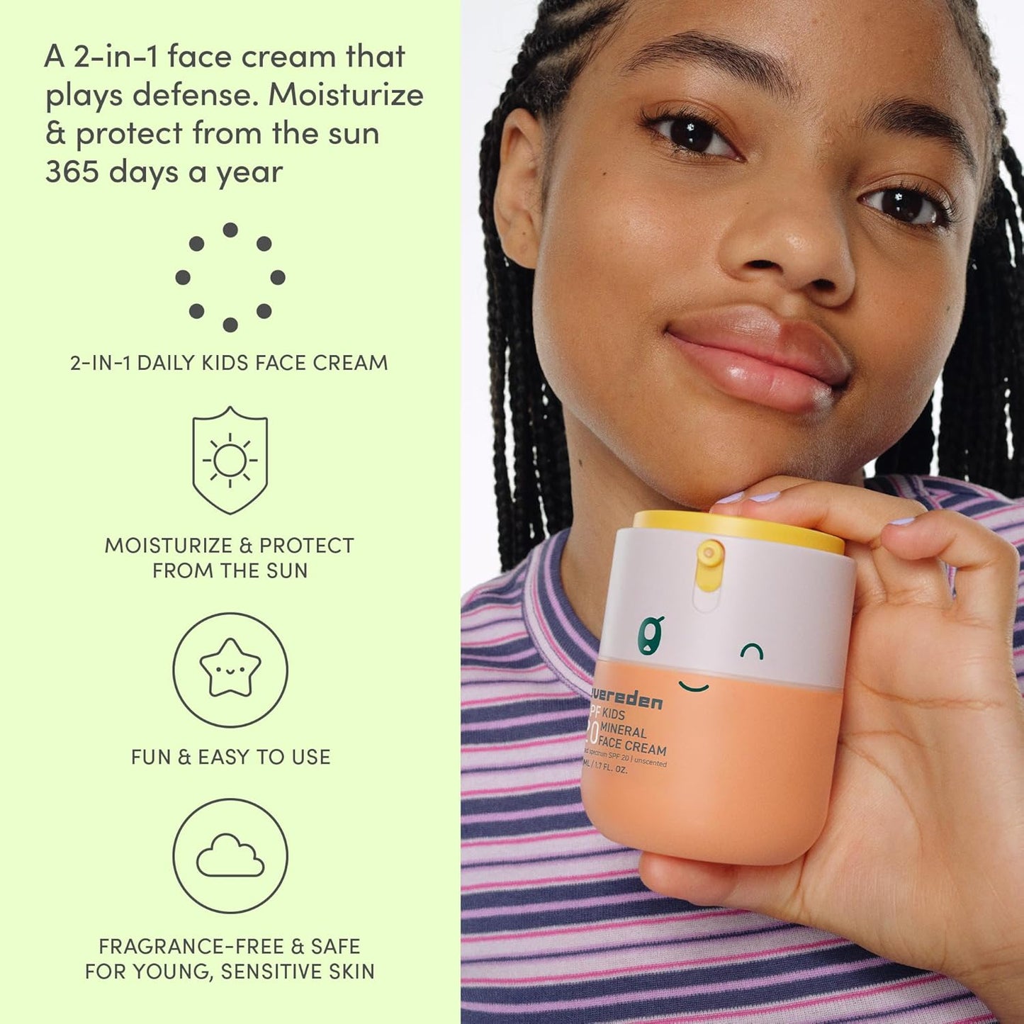 Evereden Kids Mineral Face Cream SPF 20 - Dermatologist-Tested Moisturizer with Vitamin B5 & Zinc Oxide | Fragrance-Free, Vegan