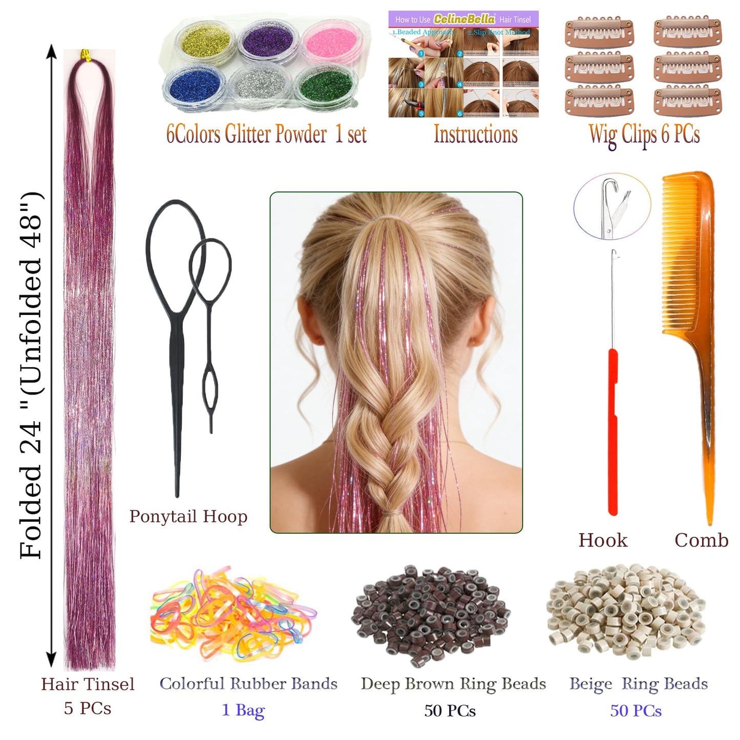 CelineBella Hair Tinsel Kit 5 Pcs/Pack
