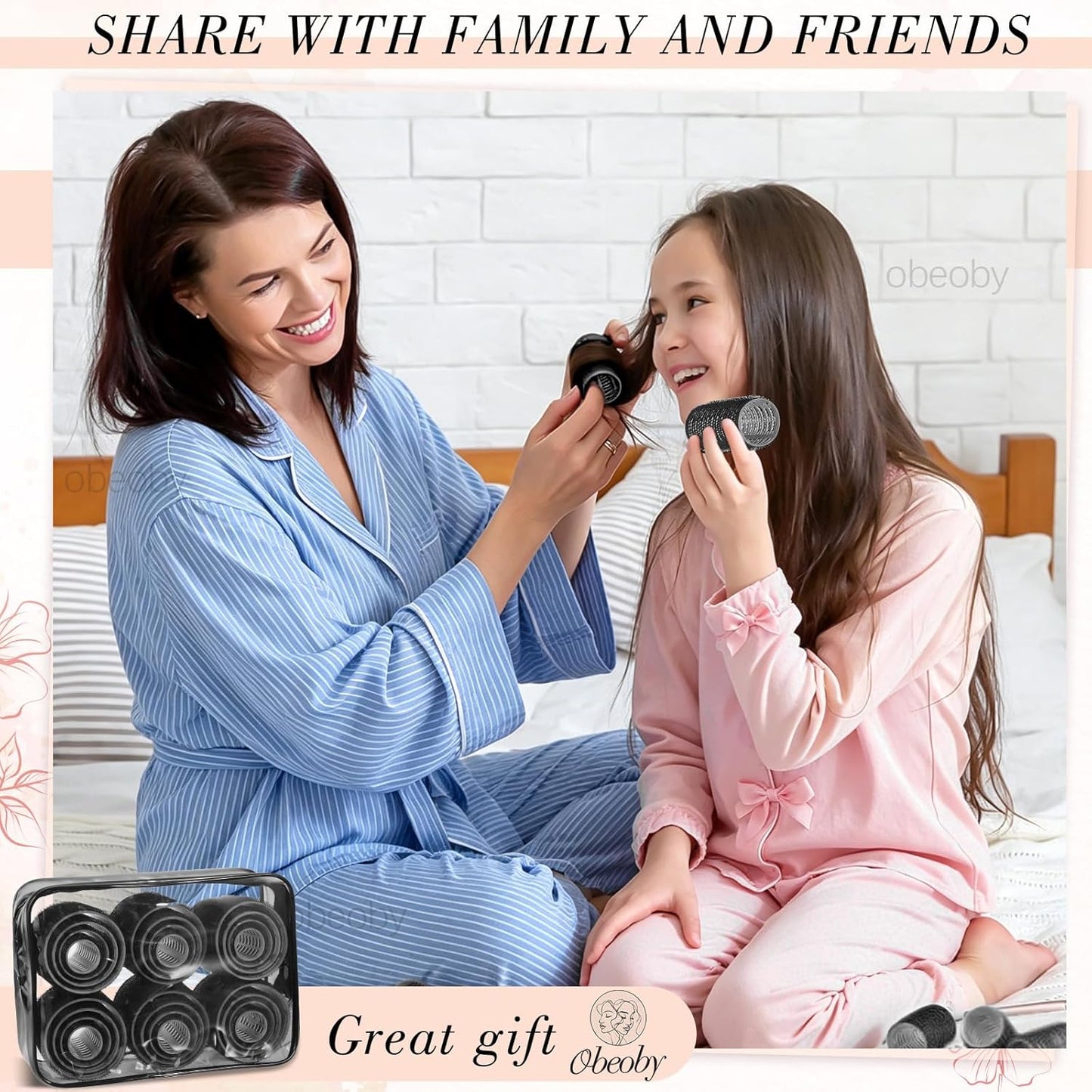 Self-Grip Hair Rollers Set - 50 Pcs Jumbo Curlers for Long & Short Hair | Includes Clips, Black (25mm-60mm)