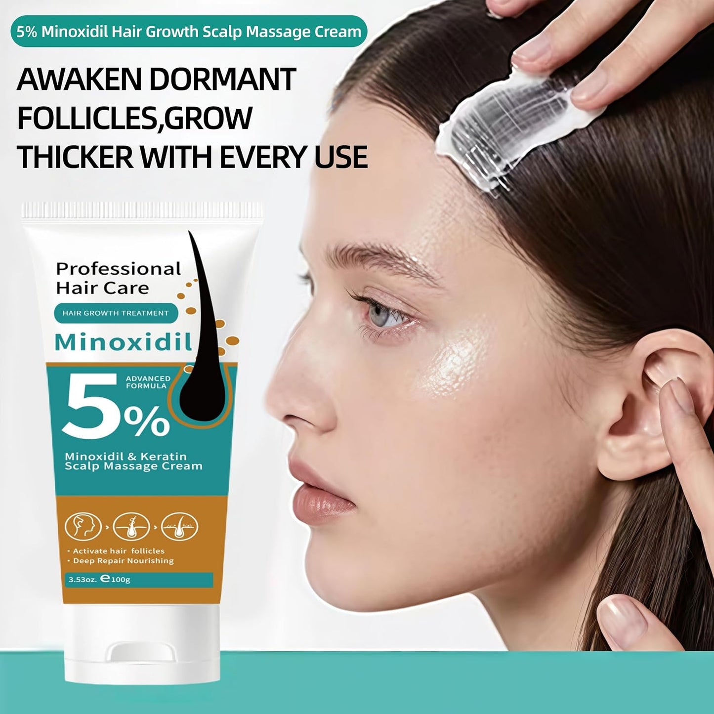 Minoxidil Hair Growth Cream - 5% Scalp Treatment for Men & Women | Fast Regrowth & Strengthens Hair Roots (2PCS)
