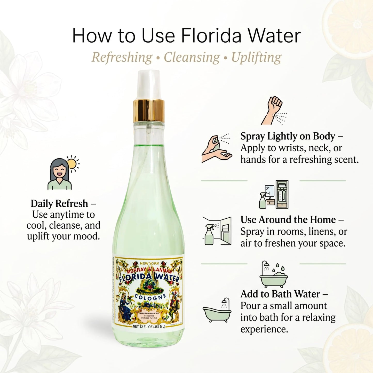 Florida Water Murray & Lanman Cologne Spray 12 oz Bundle Spray 8 oz – Air Freshener & Deodorizer (2 Items)