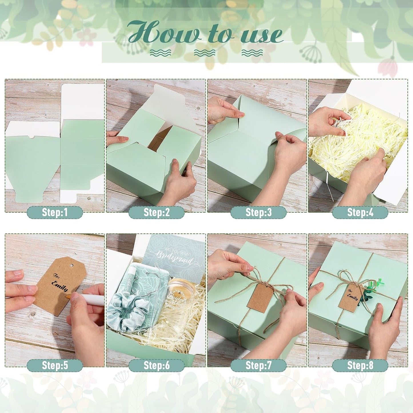 Bridesmaid Proposal Gifts - 54 Pcs Set with Makeup Bag, Glass Cup & Bracelet | Green & White
