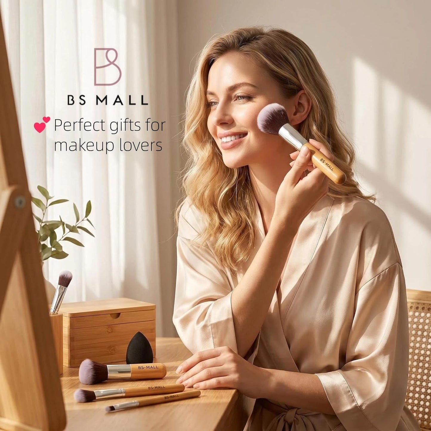 BS-MALL Makeup Brush Set - 11 Pcs Professional Bamboo Brushes for Foundation, Blush & Eyeshadow | Ideal for Travel & Beginners
