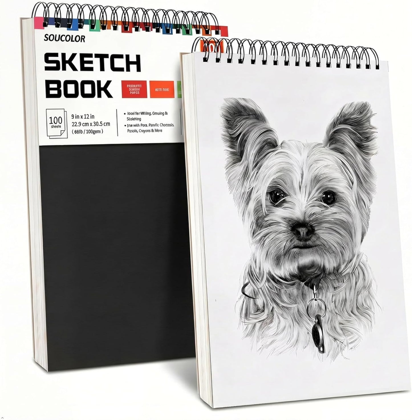Soucolor Sketch Book - 9" x 12" Top Spiral Bound, 100 Sheets Acid-Free Drawing Paper | Ideal for Kids, Adults & Artists