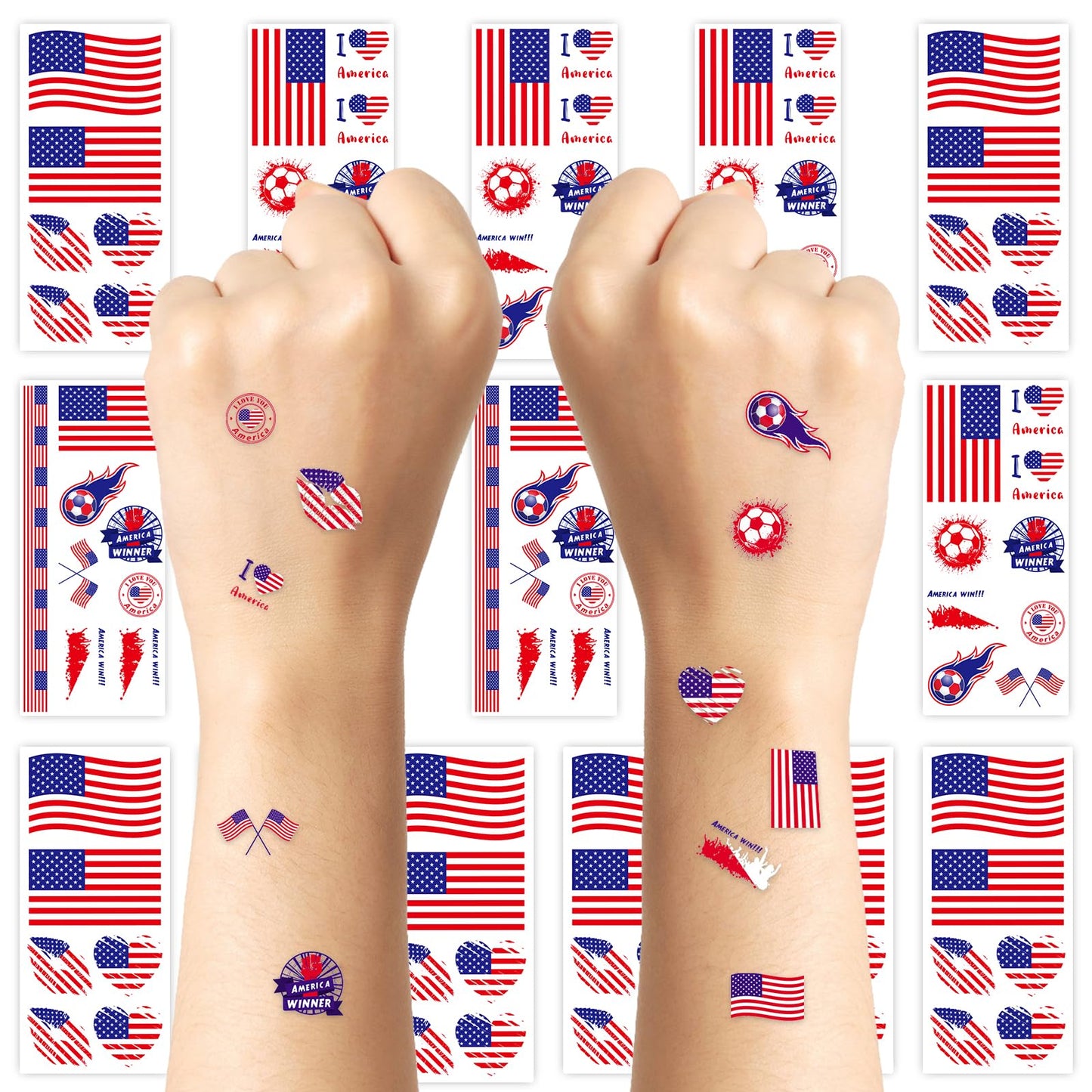 2026 World Cupfor Temporary Tattoos & St Patrick's Day Tattoos, 16PCS 12CM×6CM National Flag Stickers for Fans (United States)