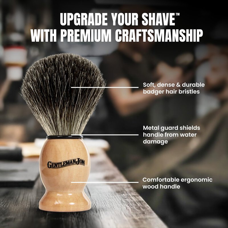 Gentleman Jon 100% Black Badger Hair Shaving Brush for Men – Premium Ergonomic Shave Lather Brush for Wet Shave Using Shaving Cream & Soap – Ideal for Safety Razor, Double Edge Razor & Straight Razors