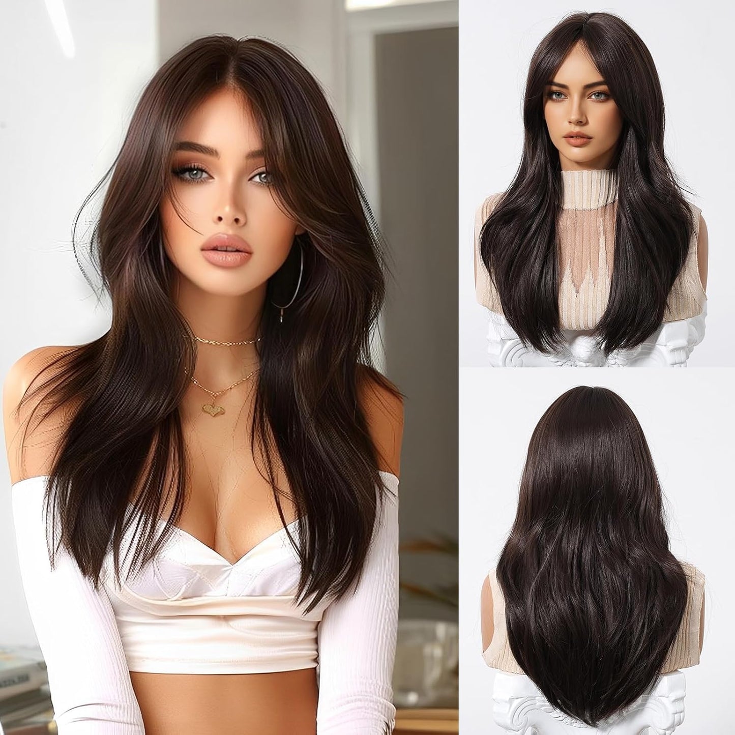 Long Layered Blonde Wig - Synthetic Hair with Bangs | Natural Wavy, Heat Resistant for Daily & Party Wear