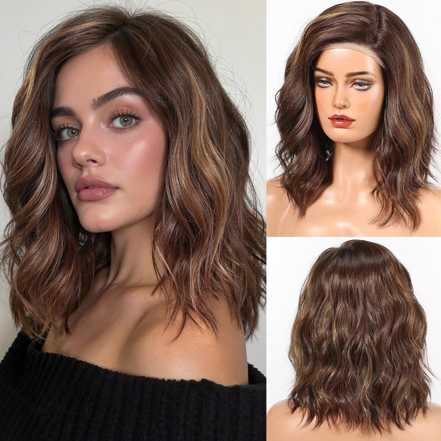 HD Lace Front Wig - 16-Inch Heat Resistant Synthetic Wavy Hair for Women | Shoulder Length Glueless Wig in Gray