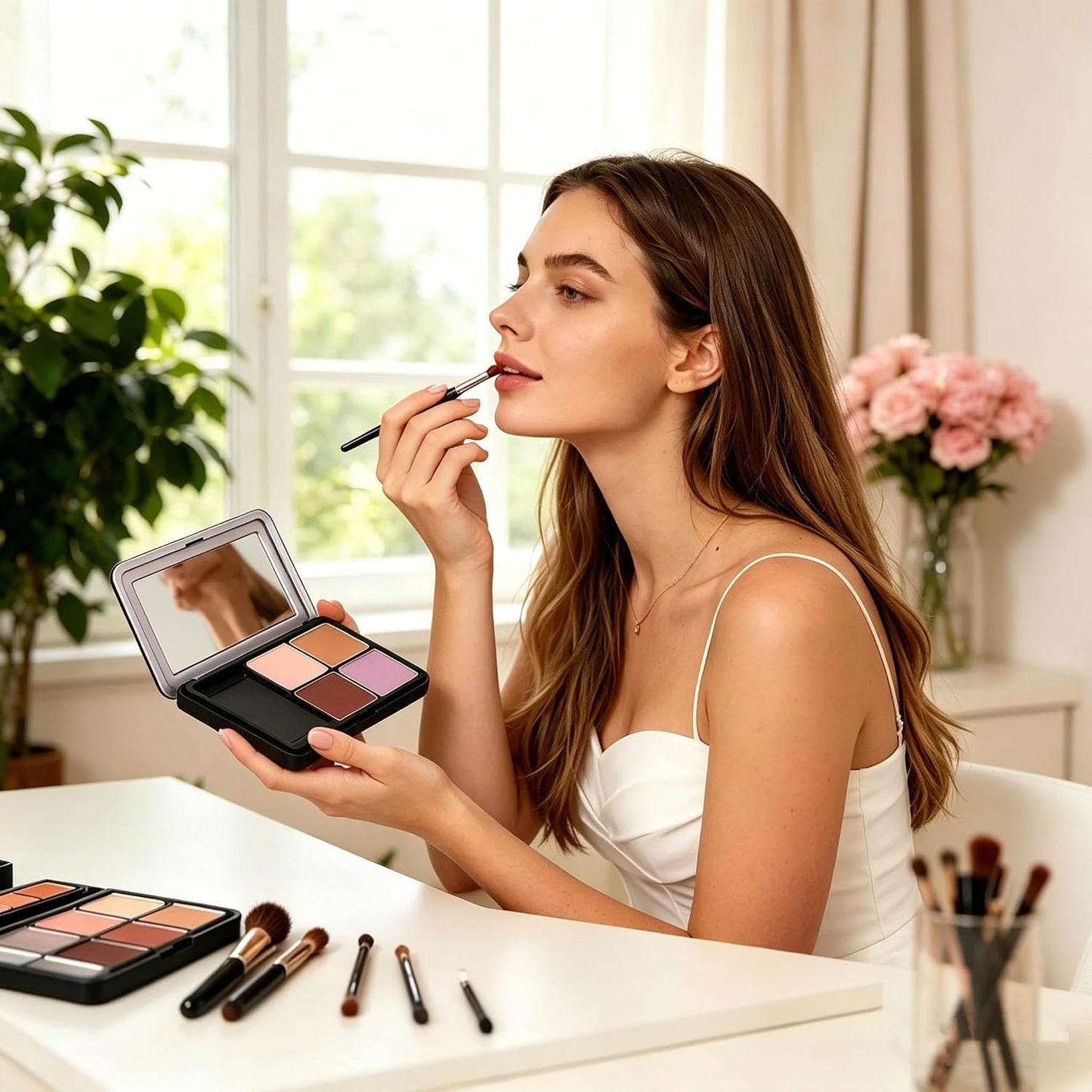 Empty Magnetic Makeup Palette - 2pc Refillable Eyeshadow & Lipstick Organizer with Mirror | Portable Design