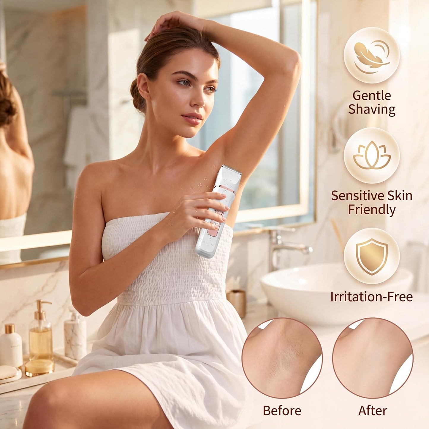 Bikini Trimmer for Women - IPX7 Waterproof Electric Shaver with 5 Blades | USB-C Rechargeable, White