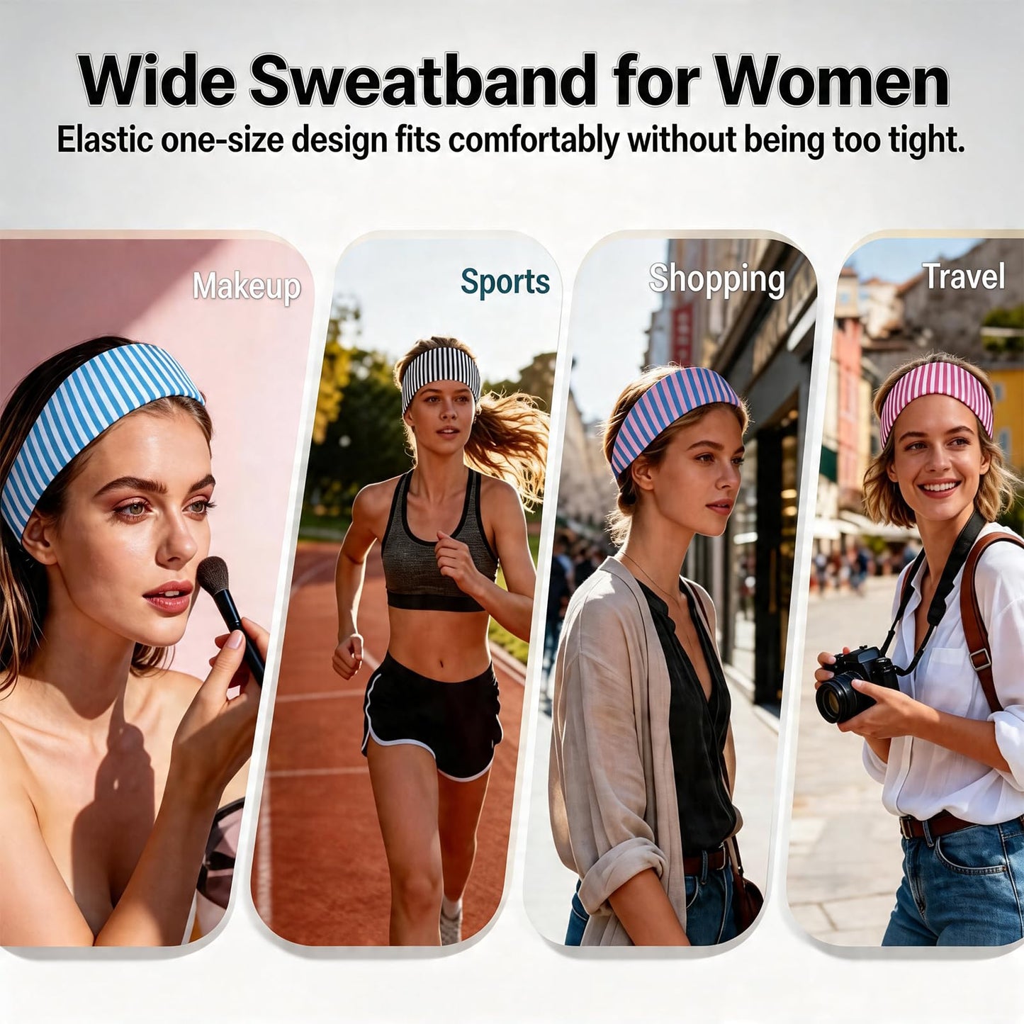 Aoiafrk 4PCS Striped Headband, Wide Headbands Non Slip Elastic Stretchy Bandanas for Workout Yoga Running, Fashion Hair Accessories for Women