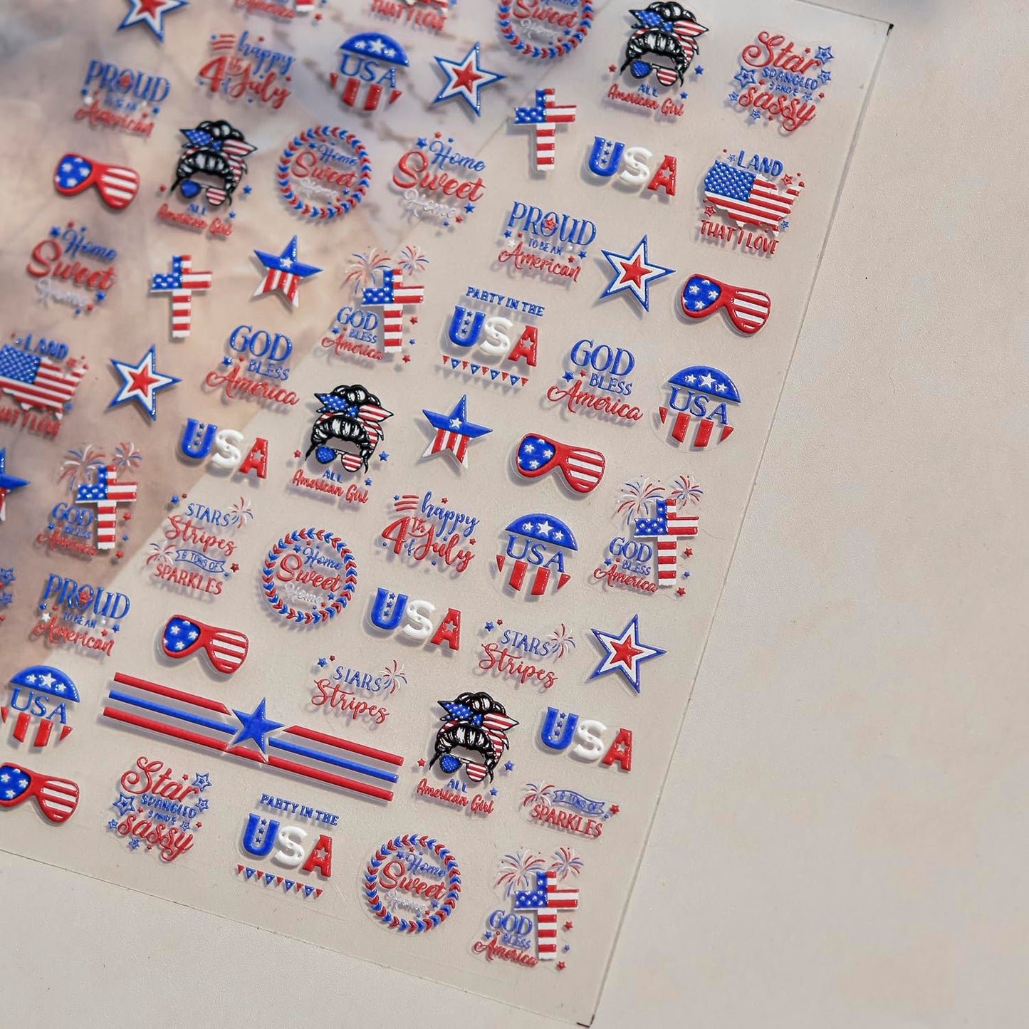 4th of July Nail Stickers 5D Independence Day Nail Art Stickers Embossed Nails Decals Star American Flag Nail Designs Self-Adhesive Nail Art Decals Nails Supplies for Women Girls DIY Manicure