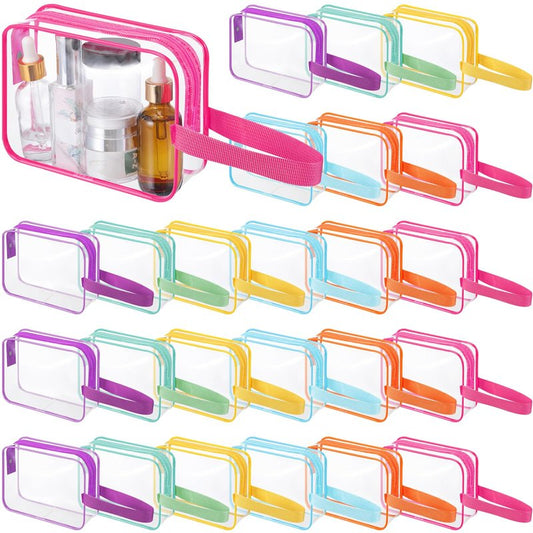 Silkfly Clear Toiletry Bag PVC Travel Cosmetic Bag with Handle Strap Makeup Pouch with Zipper Summer Vacation Salon Graduation Gift End of the Year Gifts(Vibrant Color,24 Pack)