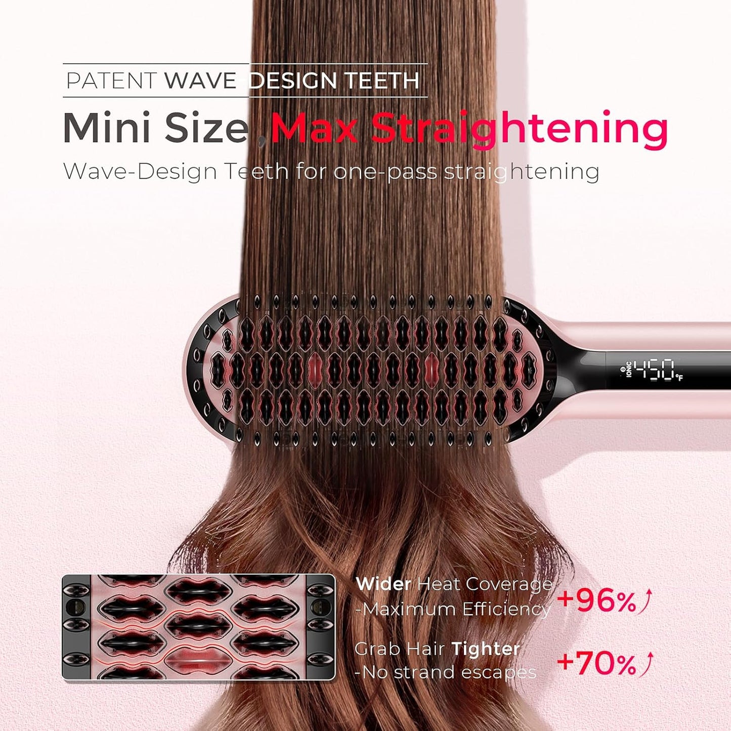 Tymo Hair Straightener Brush - Ionic Compact Styling Tool for Women | Fast, Lightweight & Travel-Friendly, Pink